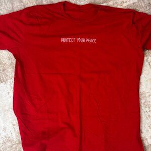 Red Cotton S/S T-shirt w/ "Protect Your Peace" in White on Chest, XL